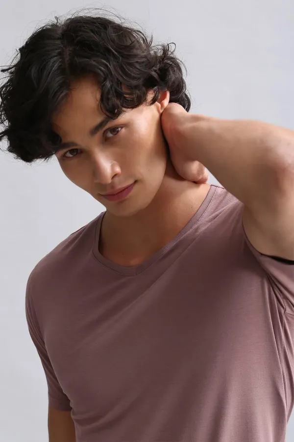 Mısırlı ORGANIC Pamuklu HERCULES Slim Fit V Yaka Fanila / T-Shirt Lavender