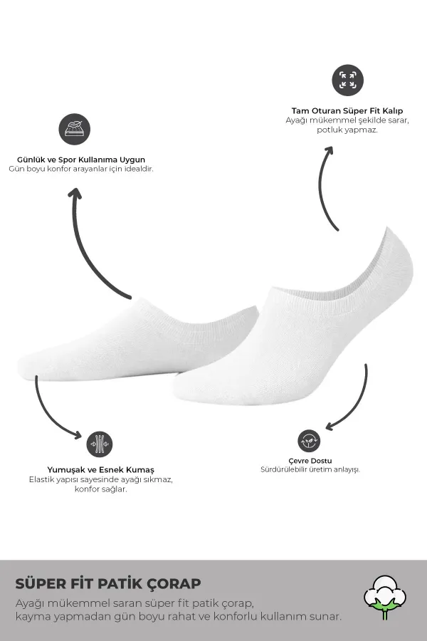 Mısırlı Kadın Pamuklu Süper Fit 4'Lü Sneaker Çorap Beyaz