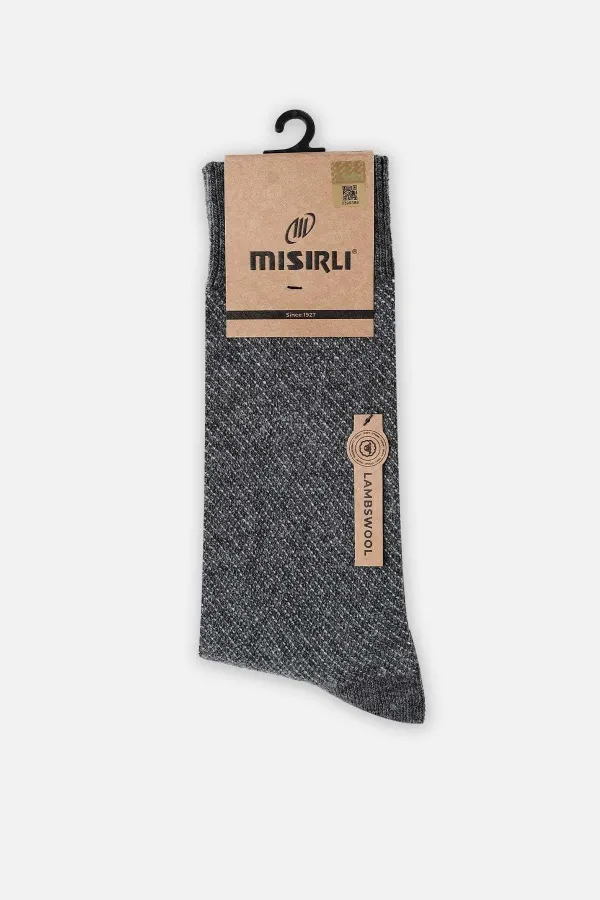 Mısırlı Erkek Kuzu Yünü (Lambswool) Tekli Soket Çorap Füme