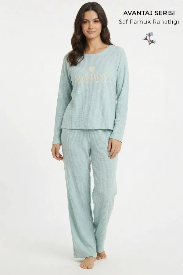 Ensemble pyjama en tissu gaufré pour femme, couleur menthe, style égyptien