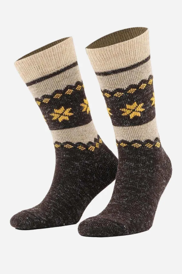 Mısırlı Erkek Alpaka Yünü Kışlık 2 Çift Soket Çorap Bej/Kahverengi