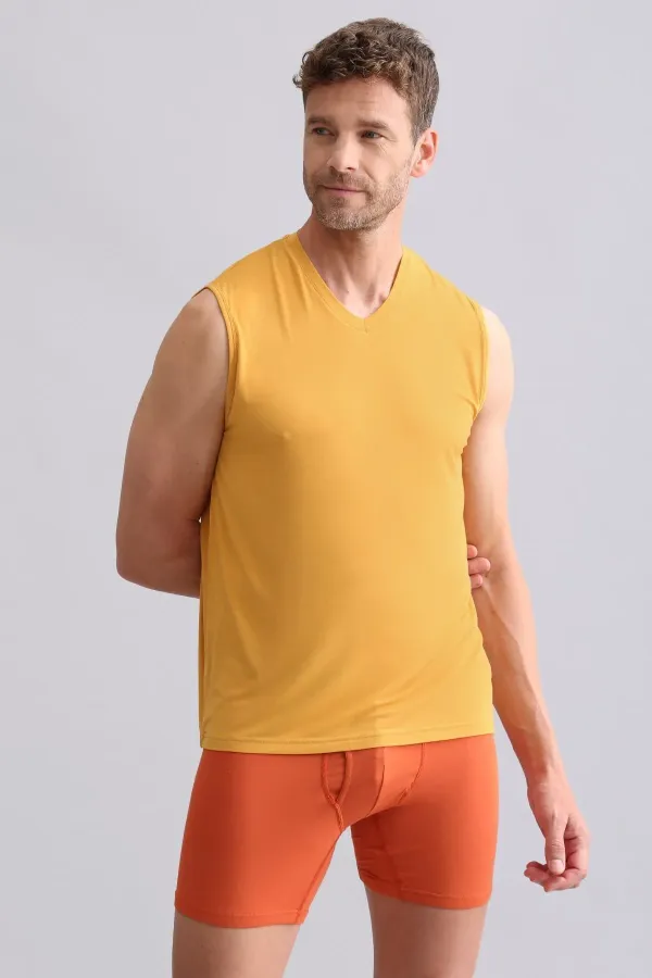 Mısırlı BAMBU ZEUS Regular Fit V Yaka Sporcu Atlet / T-Shirt Hardal