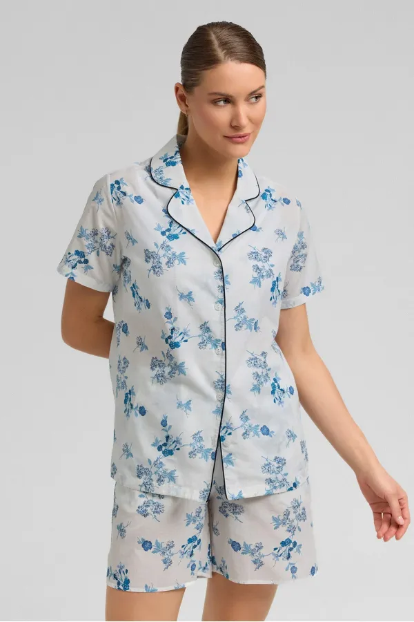 Mısırlı Kadın Pamuk Gömlek Pijama Beyaz