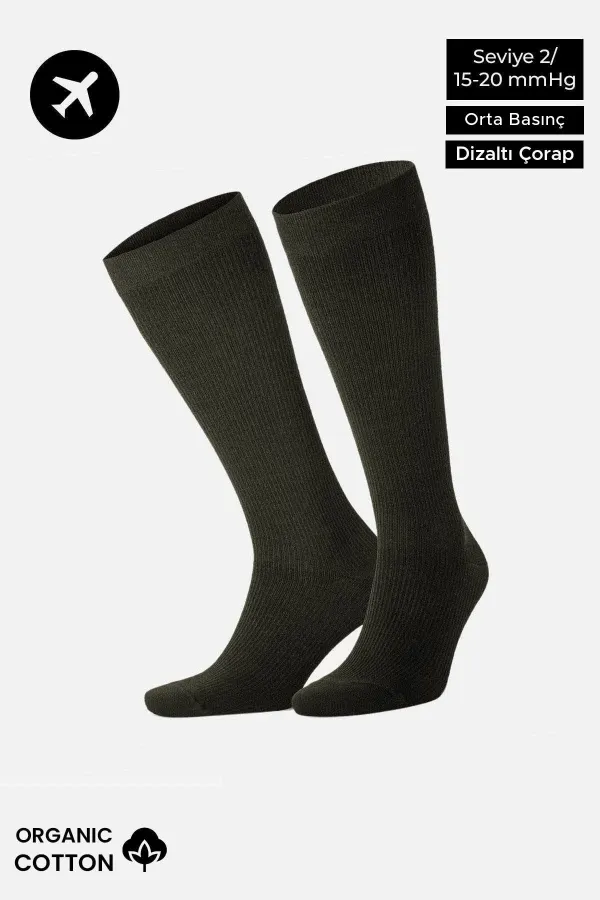 Chaussettes hautes unisexes en coton biologique égyptien, style aviateur et pilote, avec technologie de serrage spéciale, kaki foncé