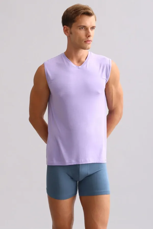 Mısırlı BAMBOO ZEUS LUXURY Regular Fit V-Neck Athletic Tank Top/T-Shirt Purple