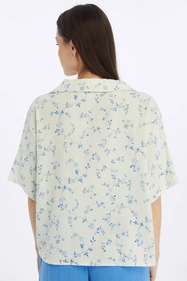Mısırlı MÜSLİN Çiçekli Gömlek Mavi