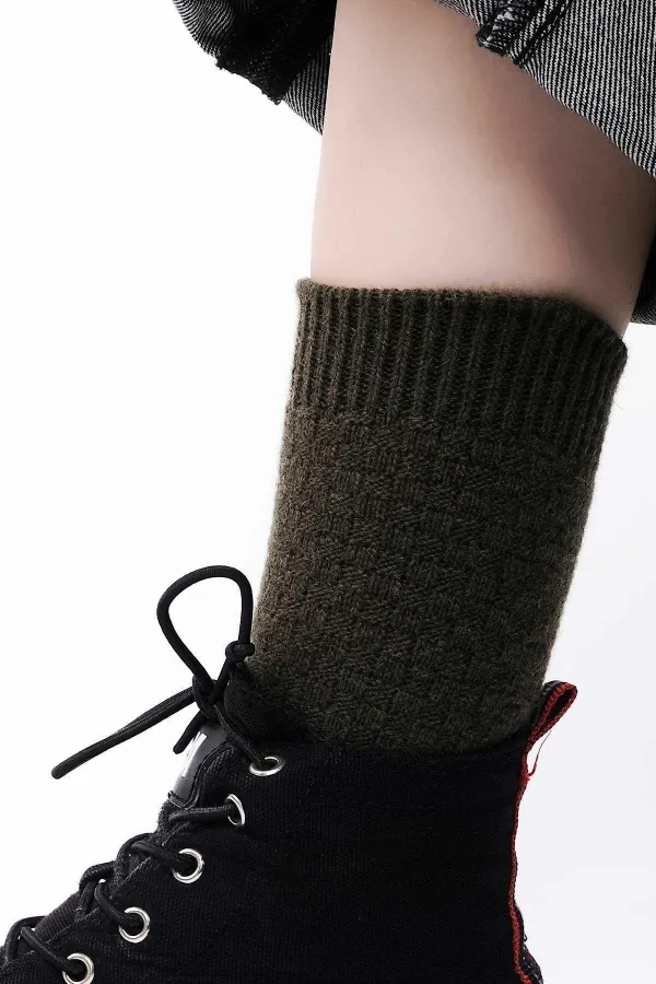 Chaussettes simples en laine de mouton égyptienne pour femmes, kaki