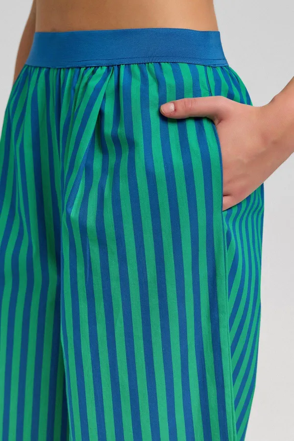 Women's Cotton Poplin Pleated Trousers Green/Navy