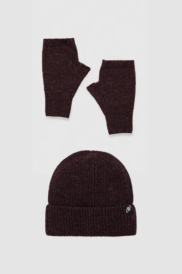 Unisex Yün Bere Eldiven Takımı - Milda Bordo