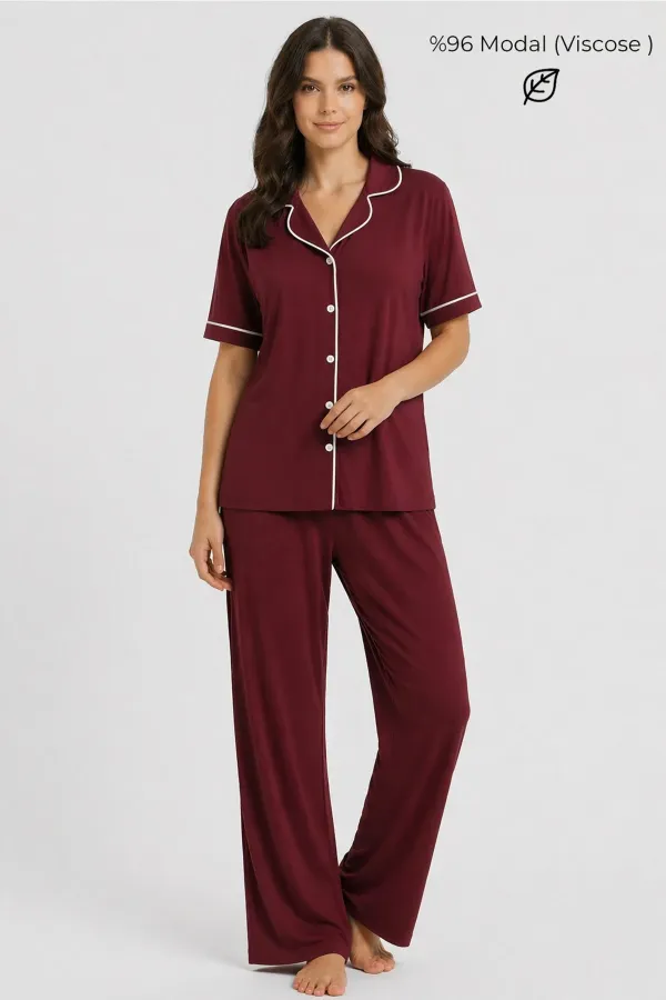 Egyptian Women's Modal Pajama Set Burgundy