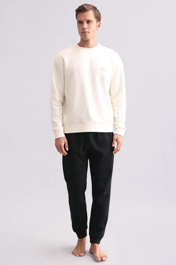 Ensemble pyjama à manches longues en coton égyptien pour homme, écru