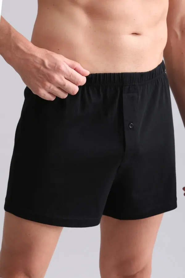 Mısırlı ORGANIC Pamuklu Relaks Loose Fit Düğmeli Ekstra Bol Kesim Uzun Paçalı Boxer Şort Siyah