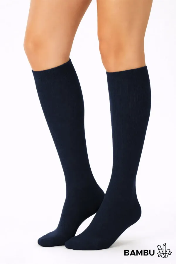 Unisex Bamboo Flight and Pilot Knee-High Socks with Special Strengthening Technology, Navy Blue