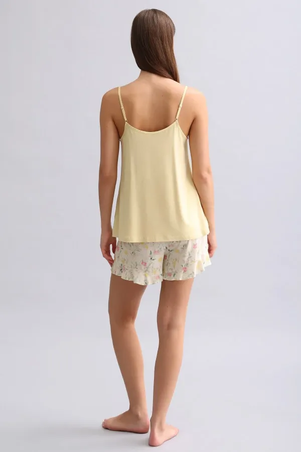 Mısırlı Kadın Örme İp Askılı Biye Detaylı Atlet Hardal