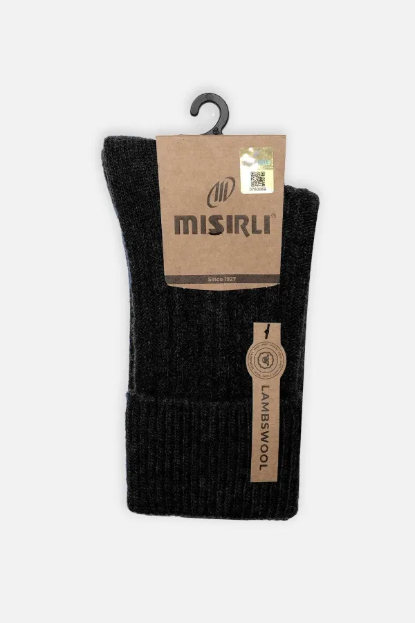 Mısırlı Women's Sheep Wool Single Curved Sock Black