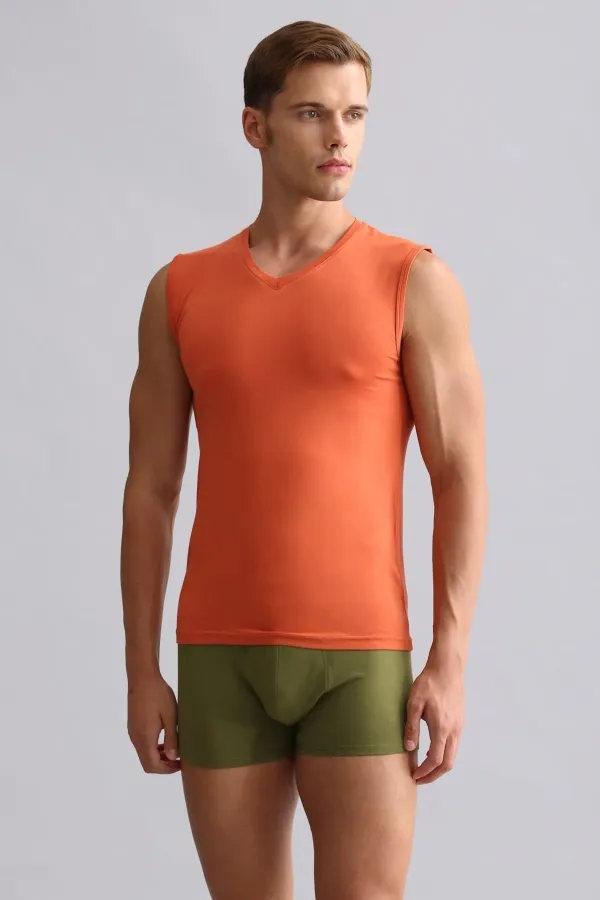 Mısırlı BAMBOO HERCULES Slim Fit V-Neck Athletic Tank Top/T-Shirt Rust Red