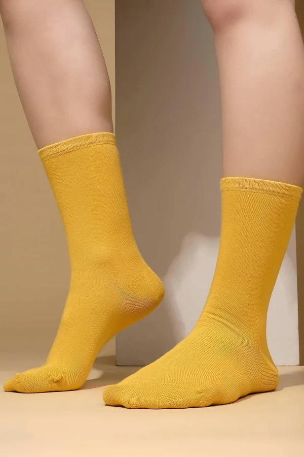 Mısırlı Kadın Organik Pamuklu Tekli Soket Çorap Sarı