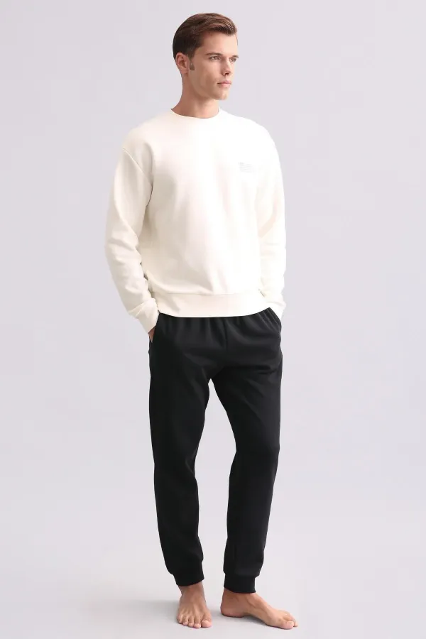 Ensemble pyjama à manches longues en coton égyptien pour homme, écru