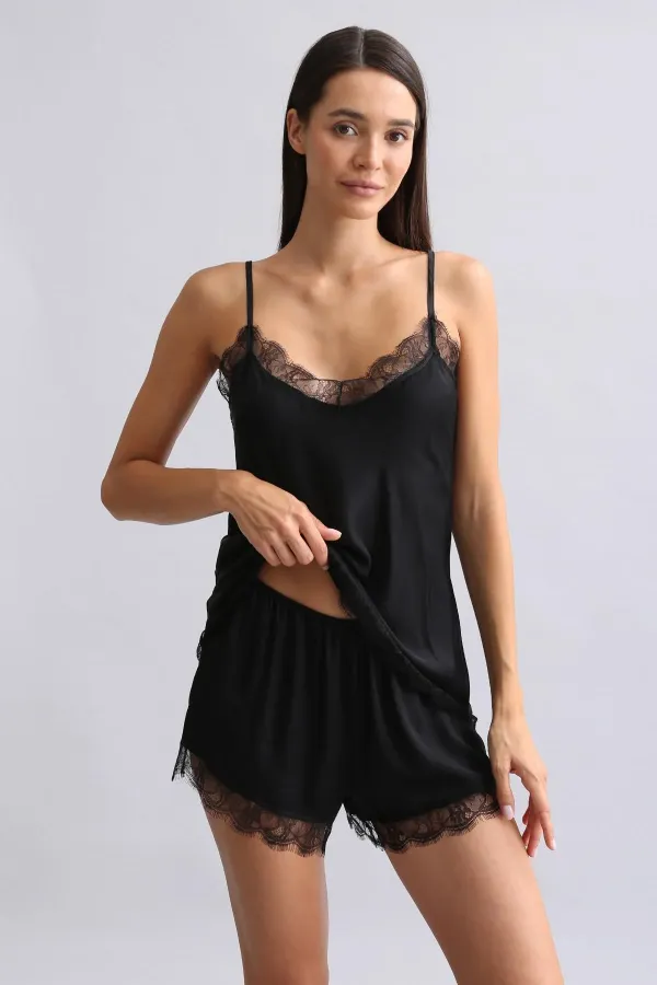 Mısırlı Kadın Bambu Şort Takımı Siyah