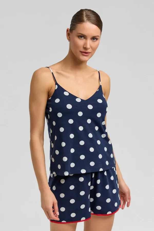 Mısırlı Kadın Modal Puantiyeli İp Askılı Şort Takımı Lacivert