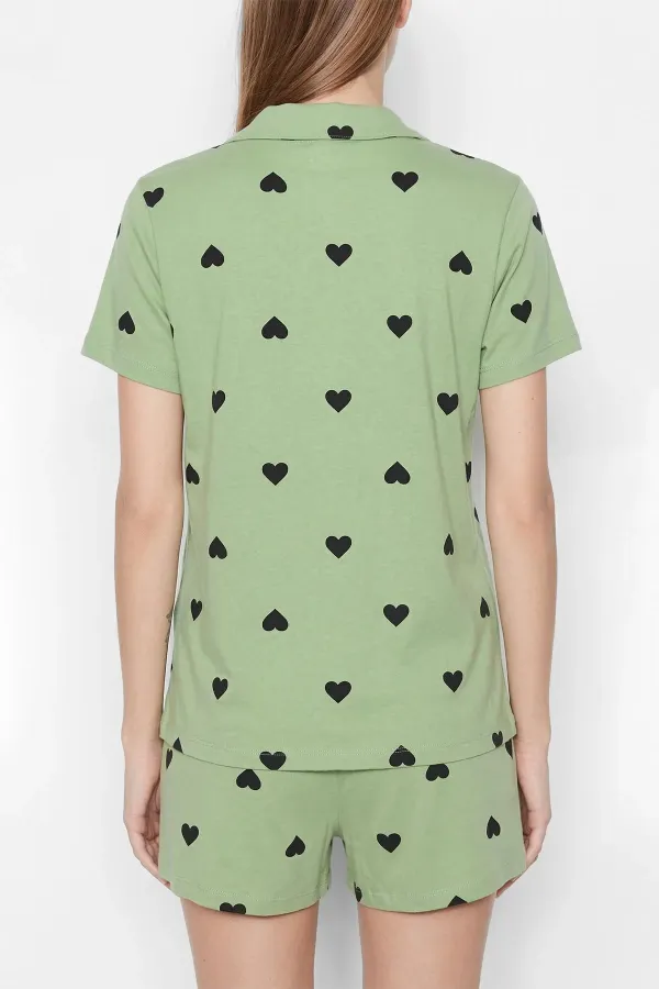 Ensemble chemise et short en coton pour femme, vert clair, style égyptien