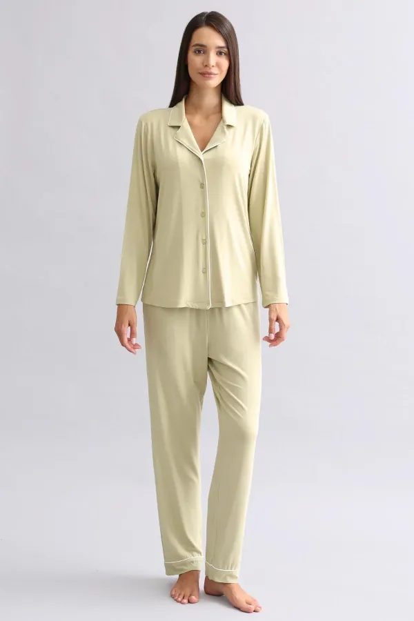 Chemise égyptienne à manches longues en modal, vert sauge