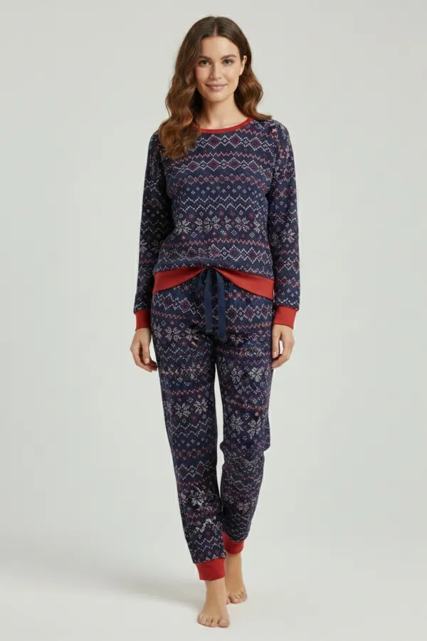 Kış Temalı Kadın Pijama Takımı Lacivert