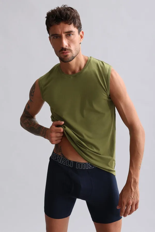 Mısırlı ORGANIC Pamuklu HERCULES Slim Fit Bisiklet Yaka Sporcu Atlet / T-Shirt Haki