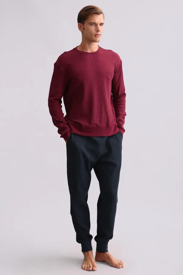 Ensemble pyjama à manches longues en coton pour homme, couleur bordeaux, d'origine égyptienne