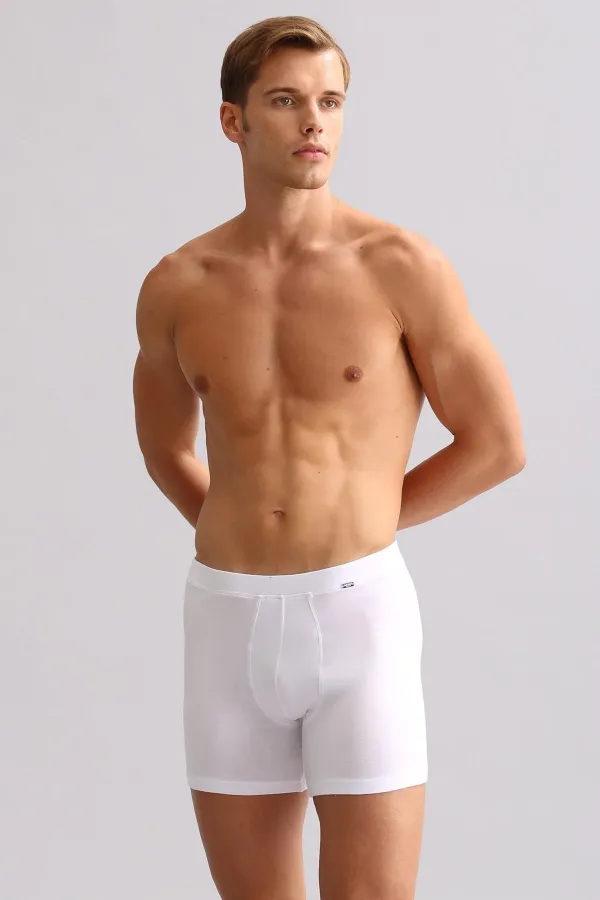 Mısırlı ORGANIC Pamuklu ZEUS LUXURY Regular Fit Metal Armalı Long Boxer Beyaz