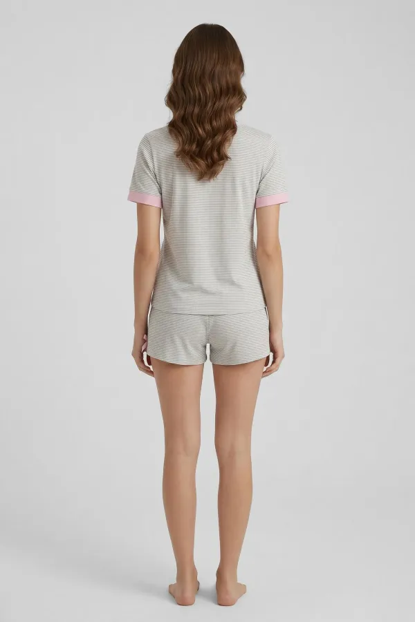 Egyptian Women's Cotton Striped Shorts Set Grey Egyptian Women's Cotton Striped Shorts Set Grey