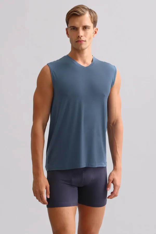 Mısırlı ORGANIC Cotton ZEUS LUXURY Regular Fit V-Neck Athletic Tank Top/T-Shirt Navy Blue