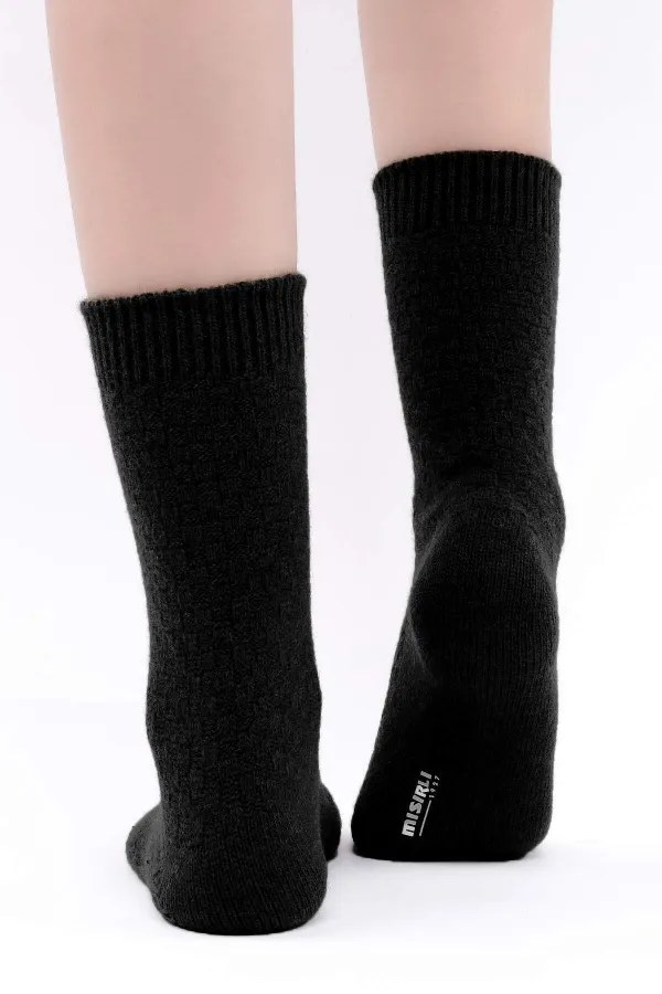 Mısırlı Kadın Koyun Yünü Tekli Soket Çorap Siyah