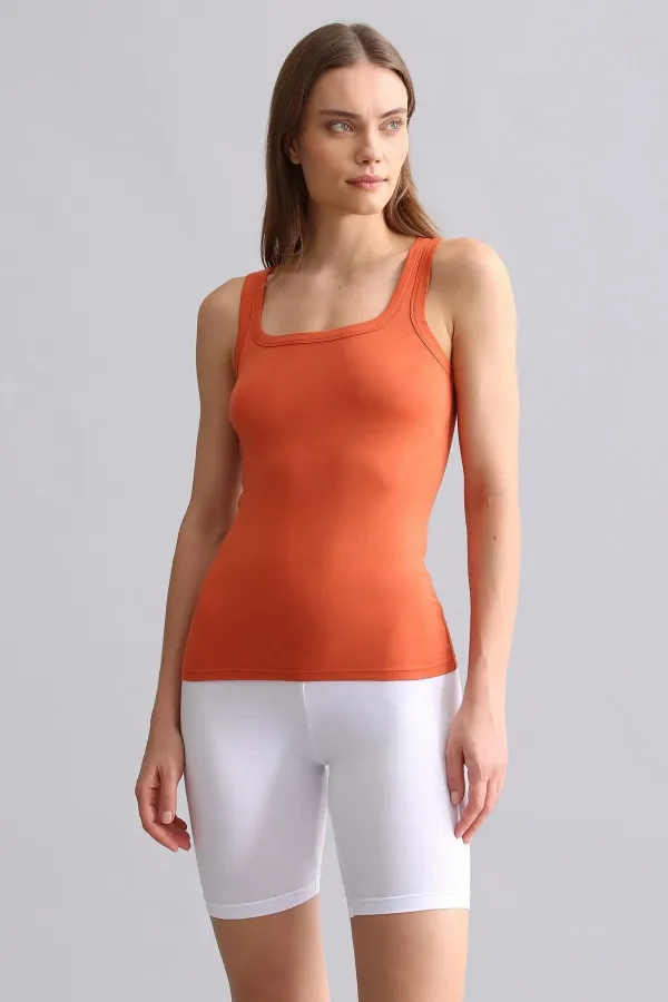 Mısırlı Modal By TENCEL U HELEN Kalın Askılı Long T-Shirt / Atlet Pas Kırmızı