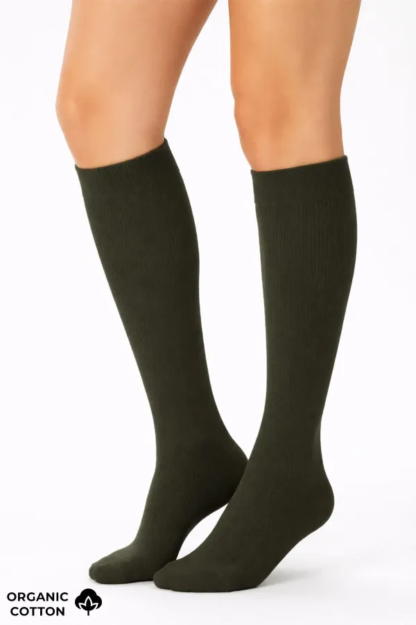Chaussettes hautes unisexes en coton biologique égyptien, style aviateur et pilote, avec technologie de serrage spéciale, kaki foncé