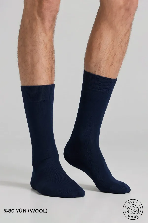 Men's Wool Single Derby Socks Navy Blue