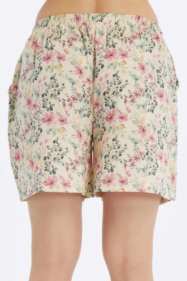 Mısırlı MÜSLİN Pamuklu Çiçekli Şort Pembe