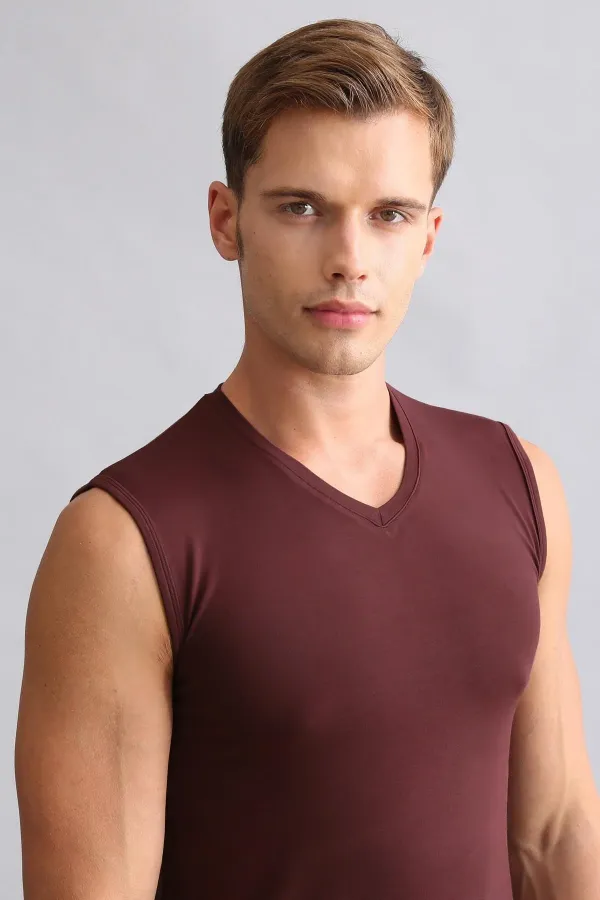 Mısırlı Modal By TENCEL HERCULES Slim Fit V-Neck Athletic Tank Top / T-Shirt Burgundy