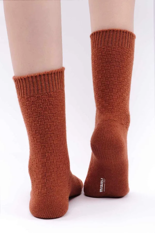 Mısırlı Kadın Koyun Yünü Tekli Soket Çorap Kiremit