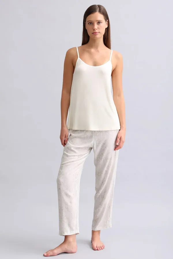 Mısırlı Kadın Saten Dar Paça Alt Pijama Gri