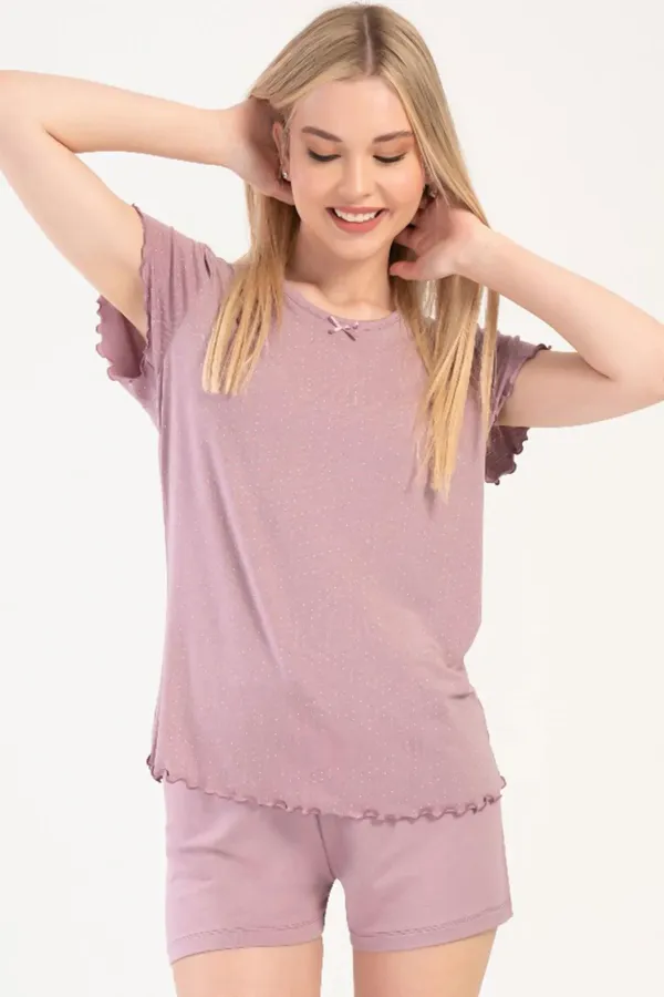 Mısırlı Kadın Viskon Kısa Kollu Şort Pijama Takımı Pembe