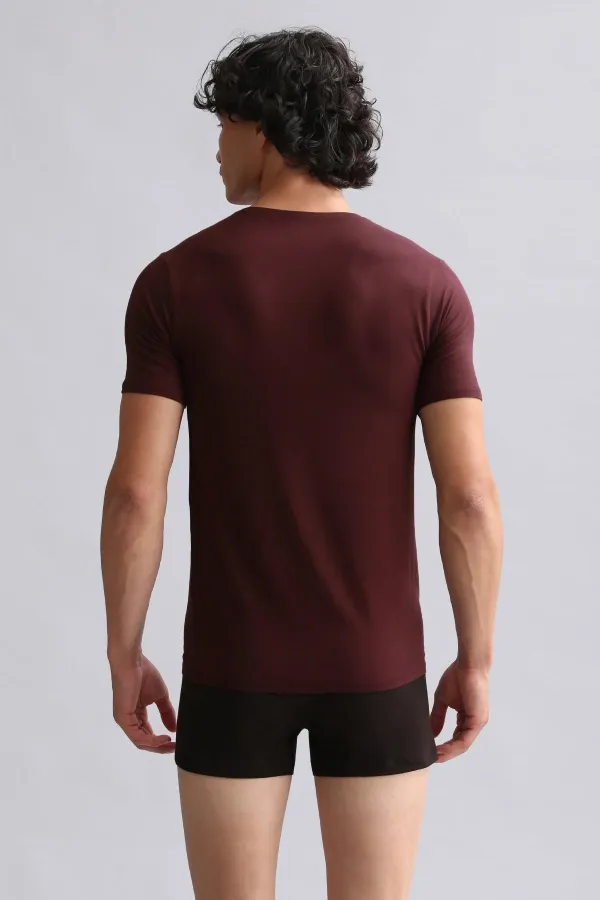 Mısırlı Modal By TENCEL HERCULES Slim Fit V Yaka Fanila / T-Shirt Bordo