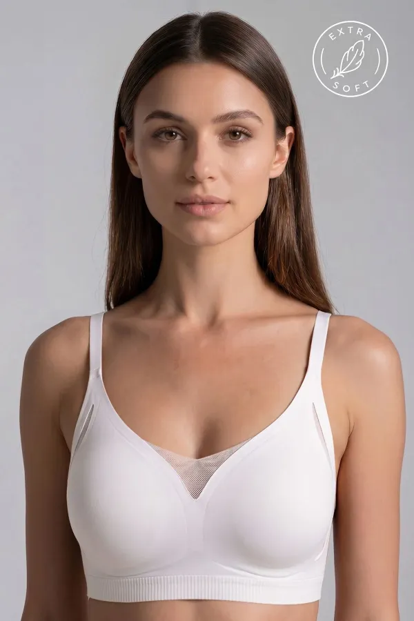 Egyptian Style Tulle Detail Laser Cut Bra, Ecru