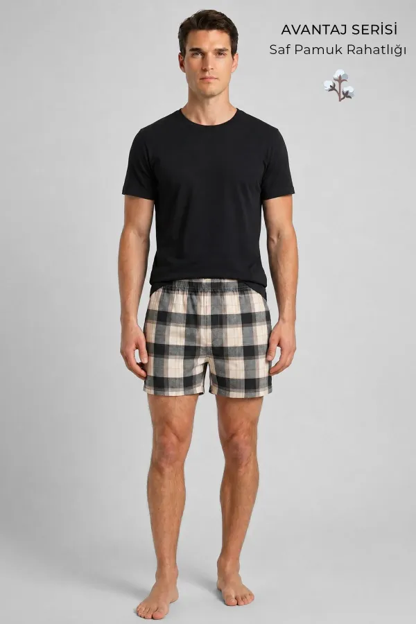Egyptian Men's Plaid Short Pajamas Dark Green-Beige Egyptian Men's Plaid Short Pajamas Dark Green-Beige