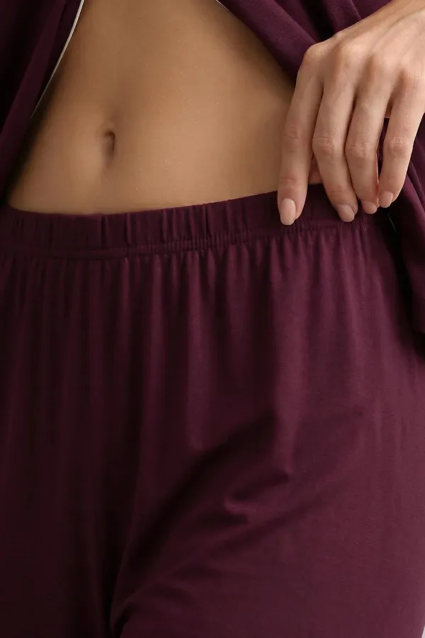 Bas de pyjama en bambou pour femme, style égyptien, avec taille élastique, bordeaux