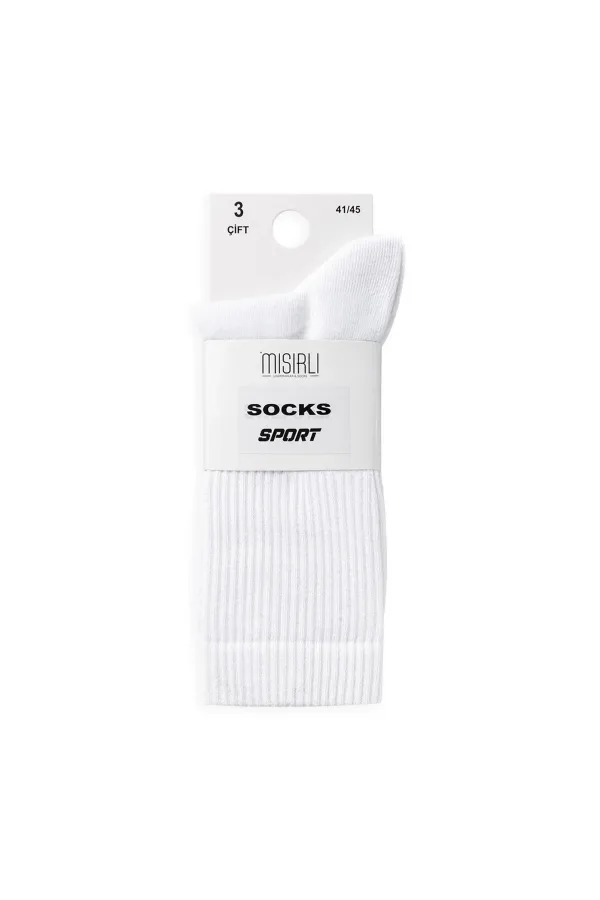 Mısırlı Unisex Pamuklu Spor Çorap, 3'Lü Beyaz