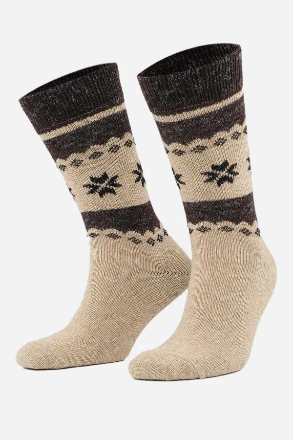 Mısırlı Erkek Alpaka Yünü Kışlık 2 Çift Soket Çorap Bej/Kahverengi