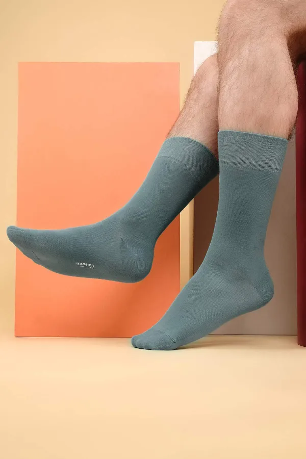 Chaussettes égyptiennes pour homme en coton biologique, maille simple, bleu pastel