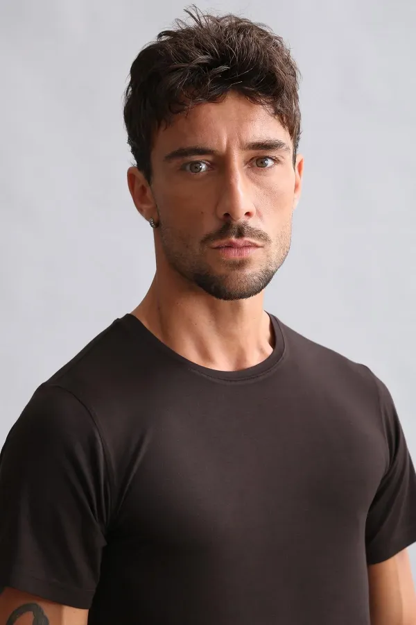 Mısırlı BAMBU HERCULES Slim Fit Bisiklet Yaka Fanila / T-Shirt Kahverengi