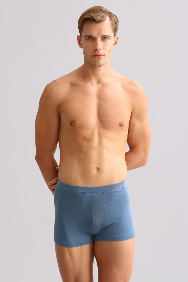 Boxer ZEUS LUXURY en coton biologique égyptien, coupe classique, emblème métallique, bleu marine